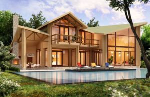 Villas à ossature Bois contemporaine, baie vitré, piscine